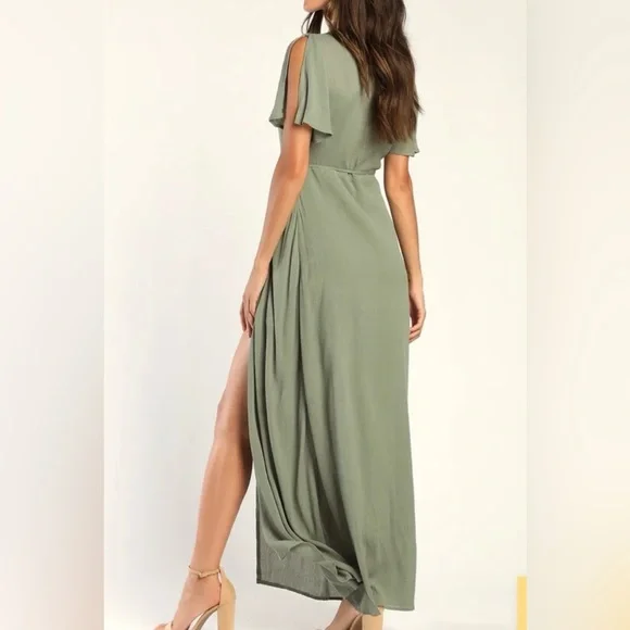 Lulus Wrap Much Obliged Maxi Dress Olive Green Size Small - Picture 3 of 6